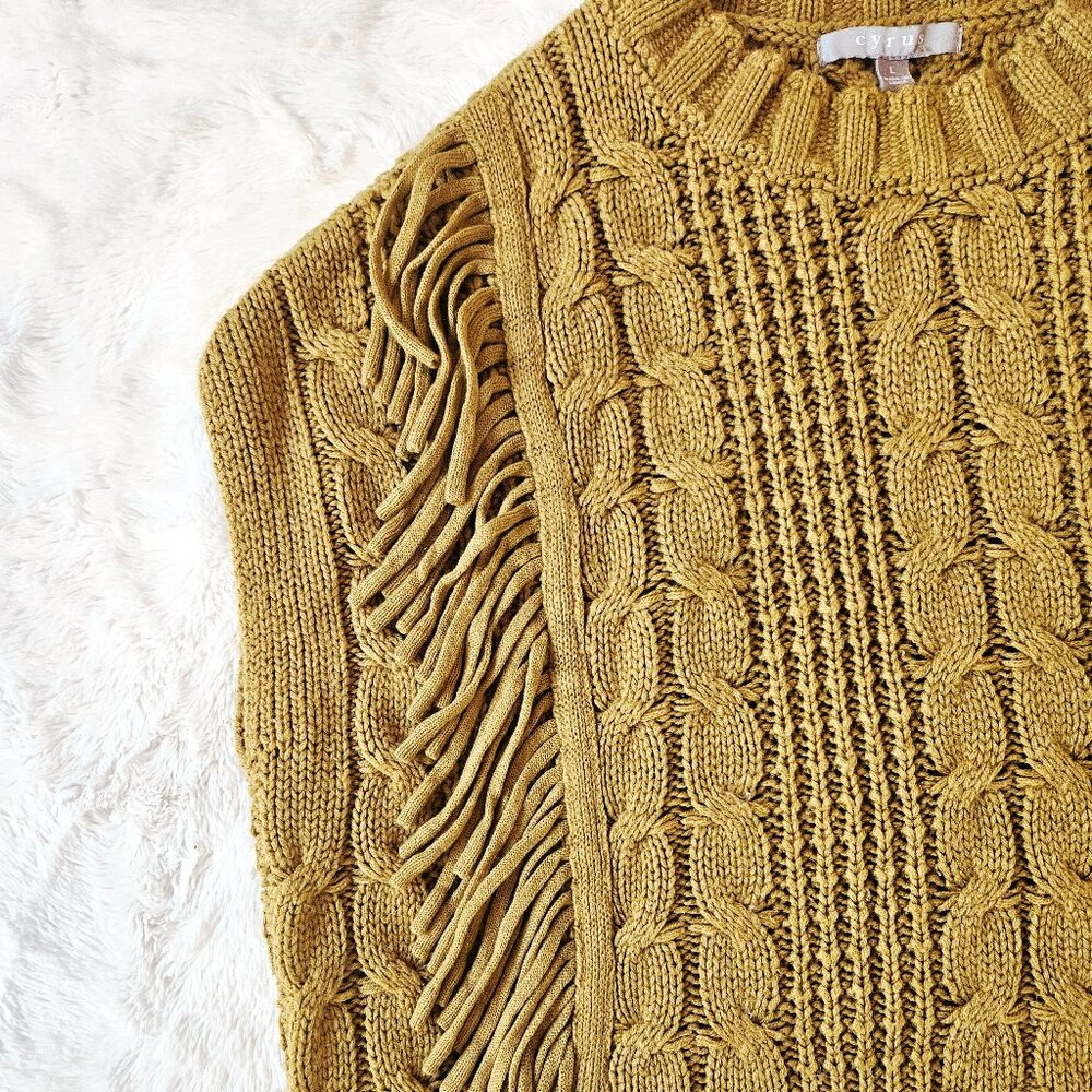 Cyrus Women's Boho Knitted Sweater Vest Loose Fit Braids Fringe Mustard Size L